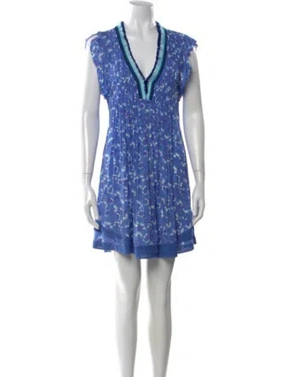 Pre-owned Poupette St Barth Floral Print Mini Dress In Blue