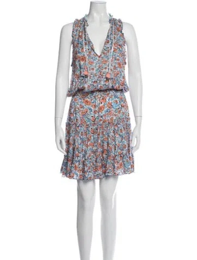 Pre-owned Poupette St Barth Floral Print Mini Dress In Blue
