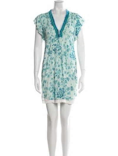 Pre-owned Poupette St Barth Floral Print Mini Dress In Blue
