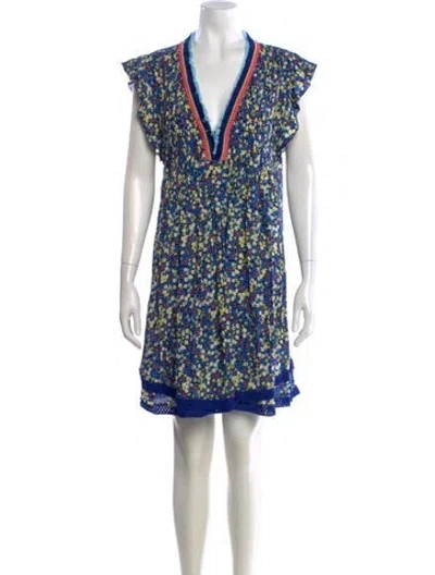 Pre-owned Poupette St Barth Floral Print Mini Dress In Blue