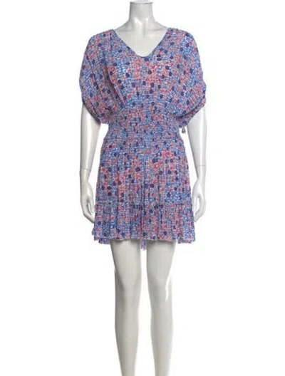 Pre-owned Poupette St Barth Floral Print Mini Dress In Blue