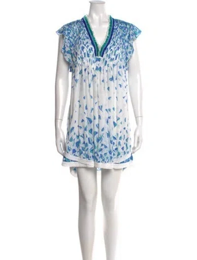 Pre-owned Poupette St Barth Floral Print Mini Dress In Blue