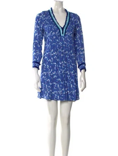 Pre-owned Poupette St Barth Floral Print Mini Dress In Blue