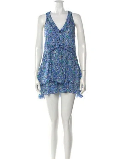 Pre-owned Poupette St Barth Floral Print Mini Dress In Blue