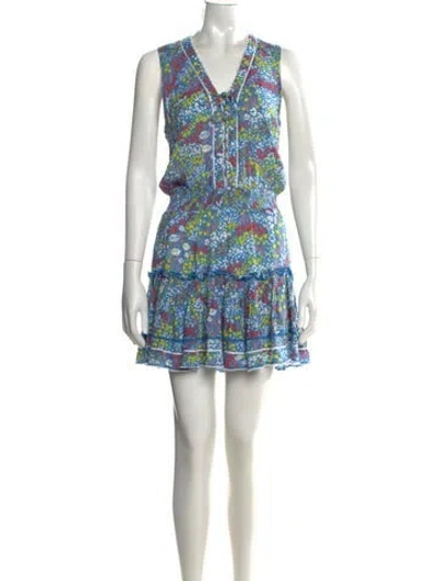 Pre-owned Poupette St Barth Floral Print Mini Dress In Blue