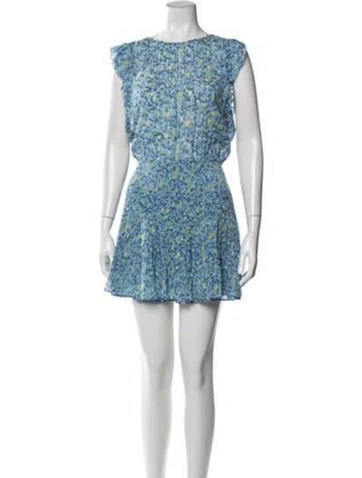 Pre-owned Poupette St Barth Floral Print Mini Dress In Blue