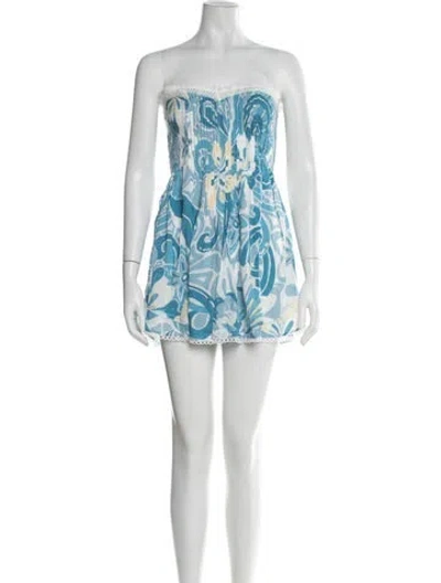 Pre-owned Poupette St Barth Floral Print Mini Dress In Blue