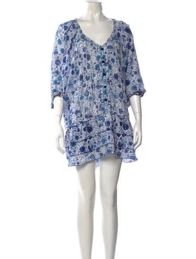 Pre-owned Poupette St Barth Floral Print Mini Dress In Blue