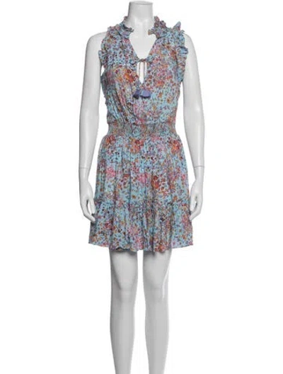 Pre-owned Poupette St Barth Floral Print Mini Dress In Blue