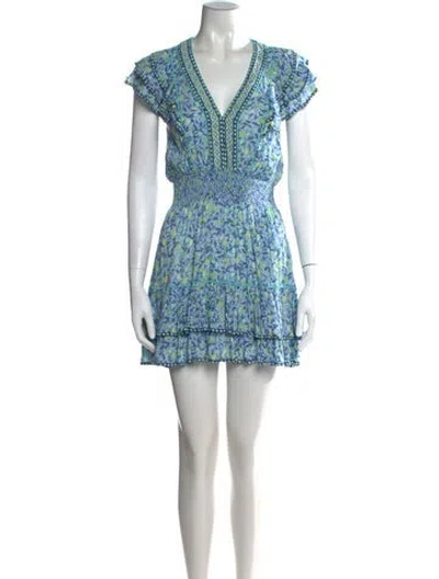 Pre-owned Poupette St Barth Floral Print Mini Dress In Blue