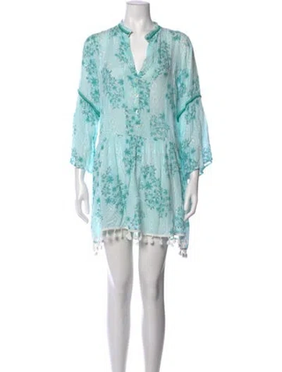 Pre-owned Poupette St Barth Floral Print Mini Dress In Blue