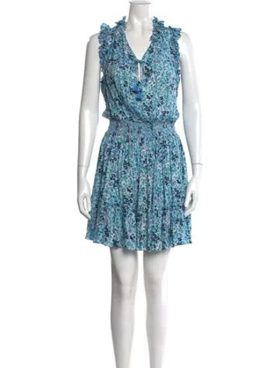 Pre-owned Poupette St Barth Floral Print Mini Dress In Blue