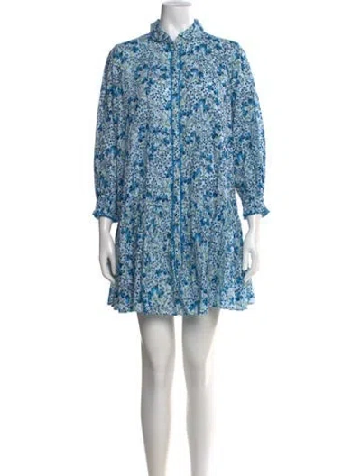 Pre-owned Poupette St Barth Floral Print Mini Dress In Blue