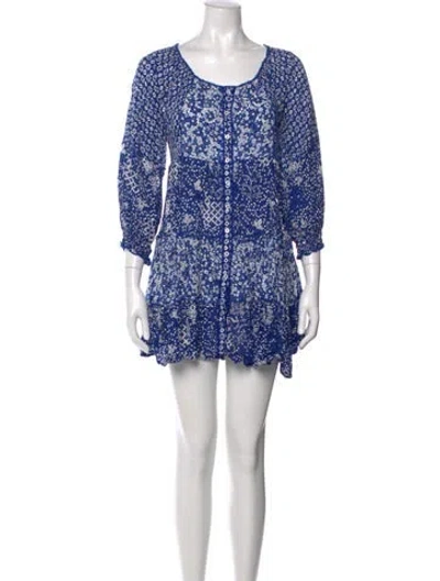 Pre-owned Poupette St Barth Floral Print Mini Dress In Blue