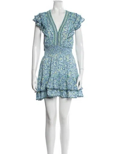 Pre-owned Poupette St Barth Floral Print Mini Dress In Blue
