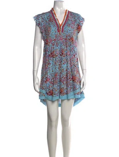 Pre-owned Poupette St Barth Floral Print Mini Dress In Blue