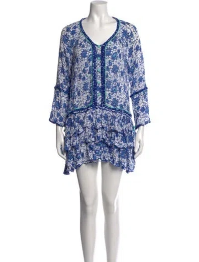 Pre-owned Poupette St Barth Floral Print Mini Dress In Blue