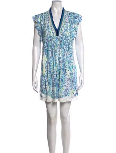 Pre-owned Poupette St Barth Floral Print Mini Dress In Blue
