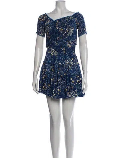 Pre-owned Poupette St Barth Floral Print Mini Dress In Blue