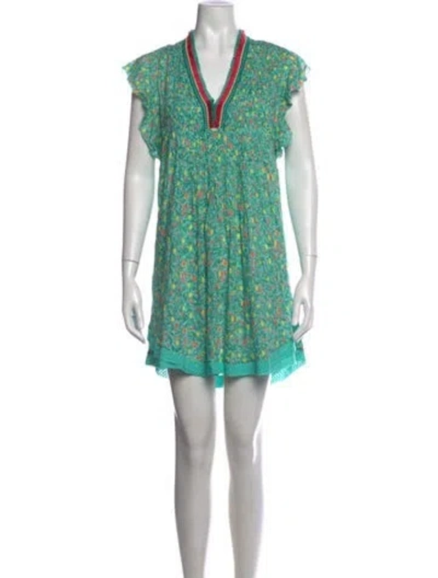 Pre-owned Poupette St Barth Floral Print Mini Dress In Blue