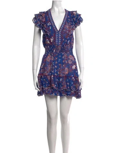 Pre-owned Poupette St Barth Floral Print Mini Dress In Blue
