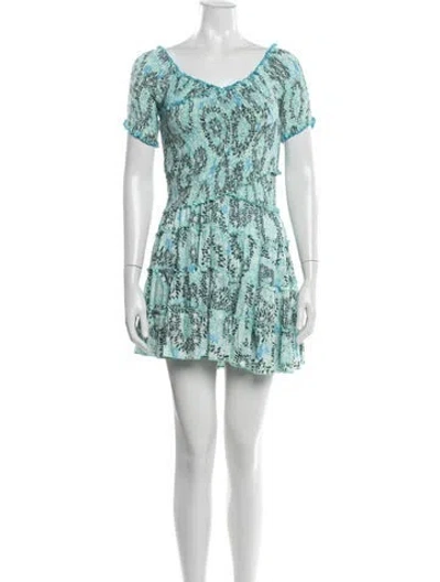 Pre-owned Poupette St Barth Floral Print Mini Dress In Blue