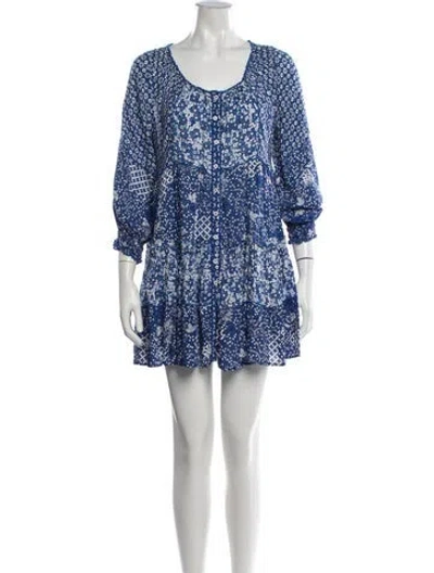 Pre-owned Poupette St Barth Floral Print Mini Dress In Blue