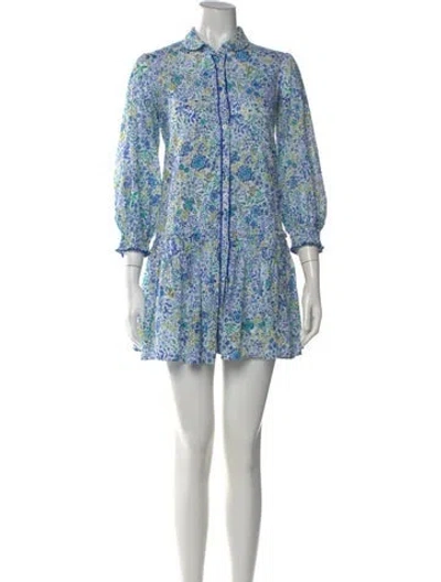 Pre-owned Poupette St Barth Floral Print Mini Dress In Blue