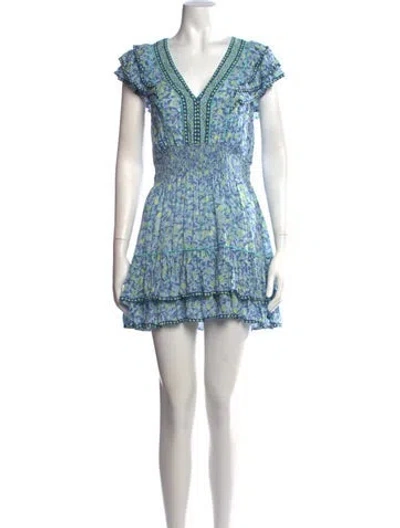 Pre-owned Poupette St Barth Floral Print Mini Dress In Blue