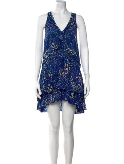 Pre-owned Poupette St Barth Floral Print Mini Dress In Blue