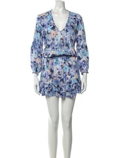 Pre-owned Poupette St Barth Floral Print Mini Dress In Blue