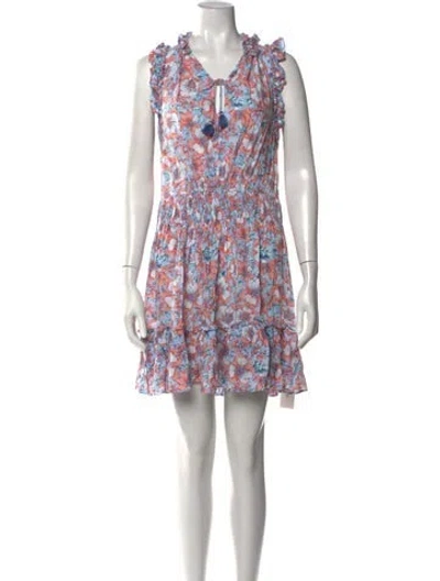 Pre-owned Poupette St Barth Floral Print Mini Dress In Blue
