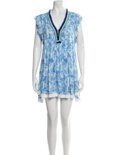 Pre-owned Poupette St Barth Floral Print Mini Dress In Blue