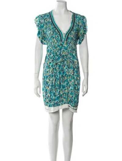 Pre-owned Poupette St Barth Floral Print Mini Dress In Blue