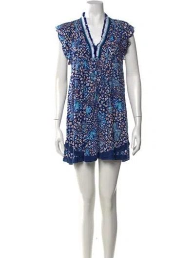 Pre-owned Poupette St Barth Floral Print Mini Dress In Blue/purple