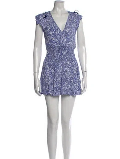 Pre-owned Poupette St Barth Floral Print Mini Dress In Blue/white