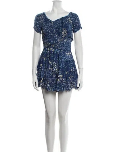Pre-owned Poupette St Barth Floral Print Mini Dress In Blue/white