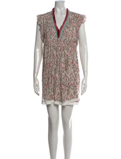 Pre-owned Poupette St Barth Floral Print Mini Dress In Burgundy