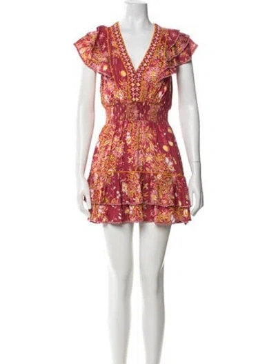 Pre-owned Poupette St Barth Floral Print Mini Dress In Burgundy/white/yellow