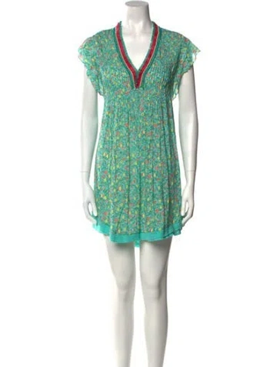 Pre-owned Poupette St Barth Floral Print Mini Dress In Green