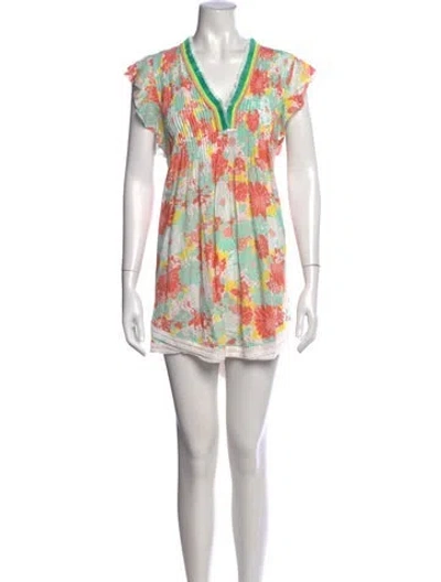 Pre-owned Poupette St Barth Floral Print Mini Dress In Green