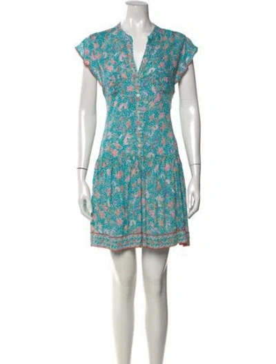 Pre-owned Poupette St Barth Floral Print Mini Dress In Green