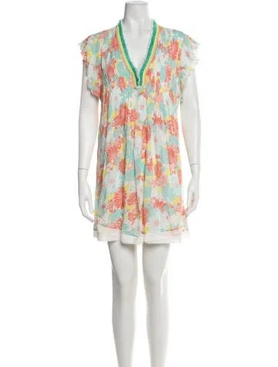 Pre-owned Poupette St Barth Floral Print Mini Dress In Green