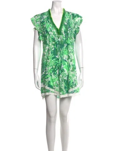 Pre-owned Poupette St Barth Floral Print Mini Dress In Green