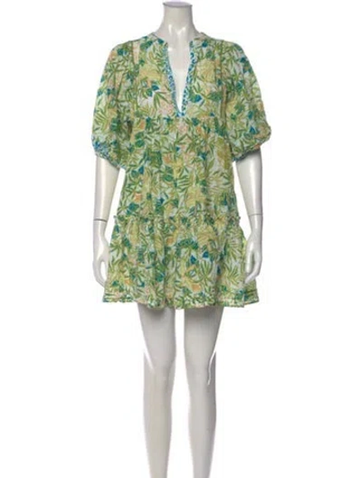 Pre-owned Poupette St Barth Floral Print Mini Dress In Green