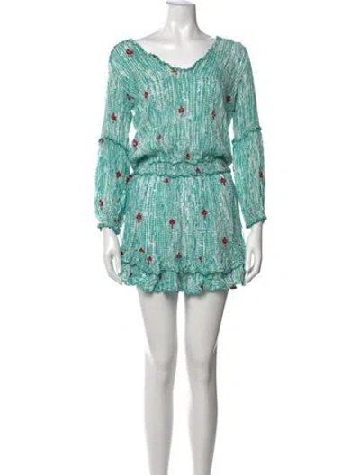 Pre-owned Poupette St Barth Floral Print Mini Dress In Green