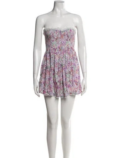 Pre-owned Poupette St Barth Floral Print Mini Dress In Neutral