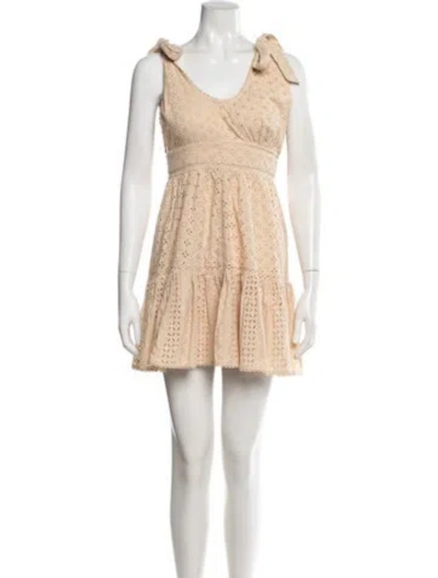 Pre-owned Poupette St Barth Floral Print Mini Dress In Neutrals