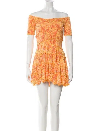 Pre-owned Poupette St Barth Floral Print Mini Dress In Orange