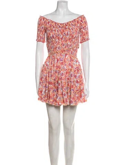 Pre-owned Poupette St Barth Floral Print Mini Dress In Orange